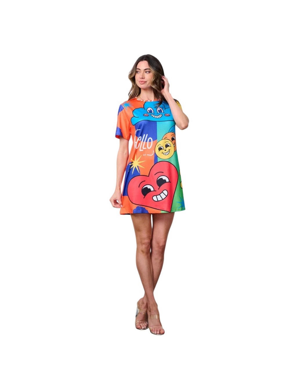 🔴Colorful Pop Art Short Sleeve Shift Dress - Multi - Picture 3 of 3